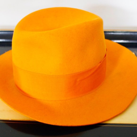 Vintage Orange Tribly Fedora Wide Brim Hat Small - Picture 2 of 5